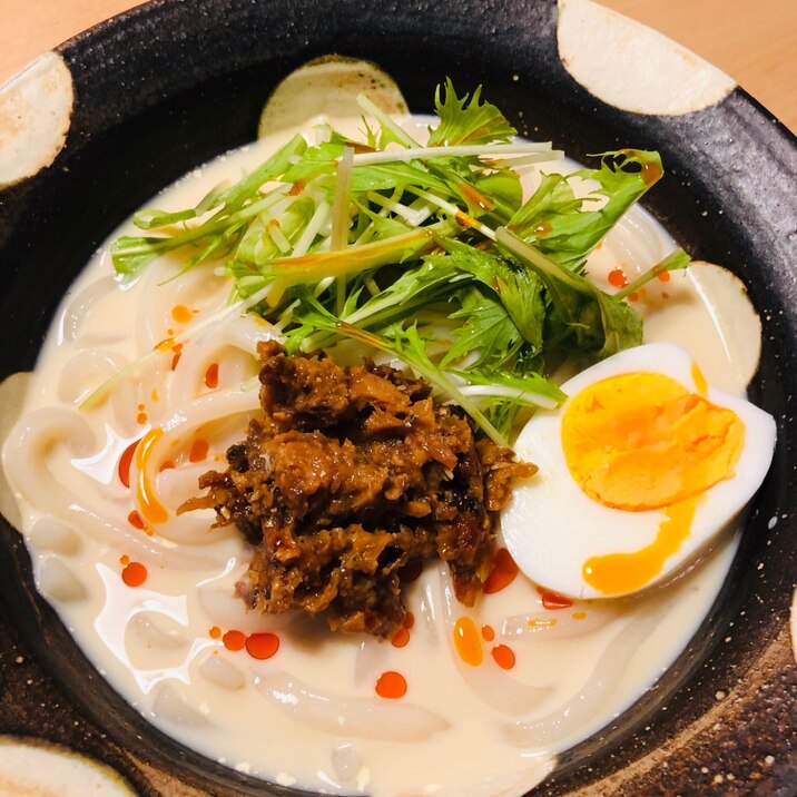 サバ缶で作る豆乳坦々うどん